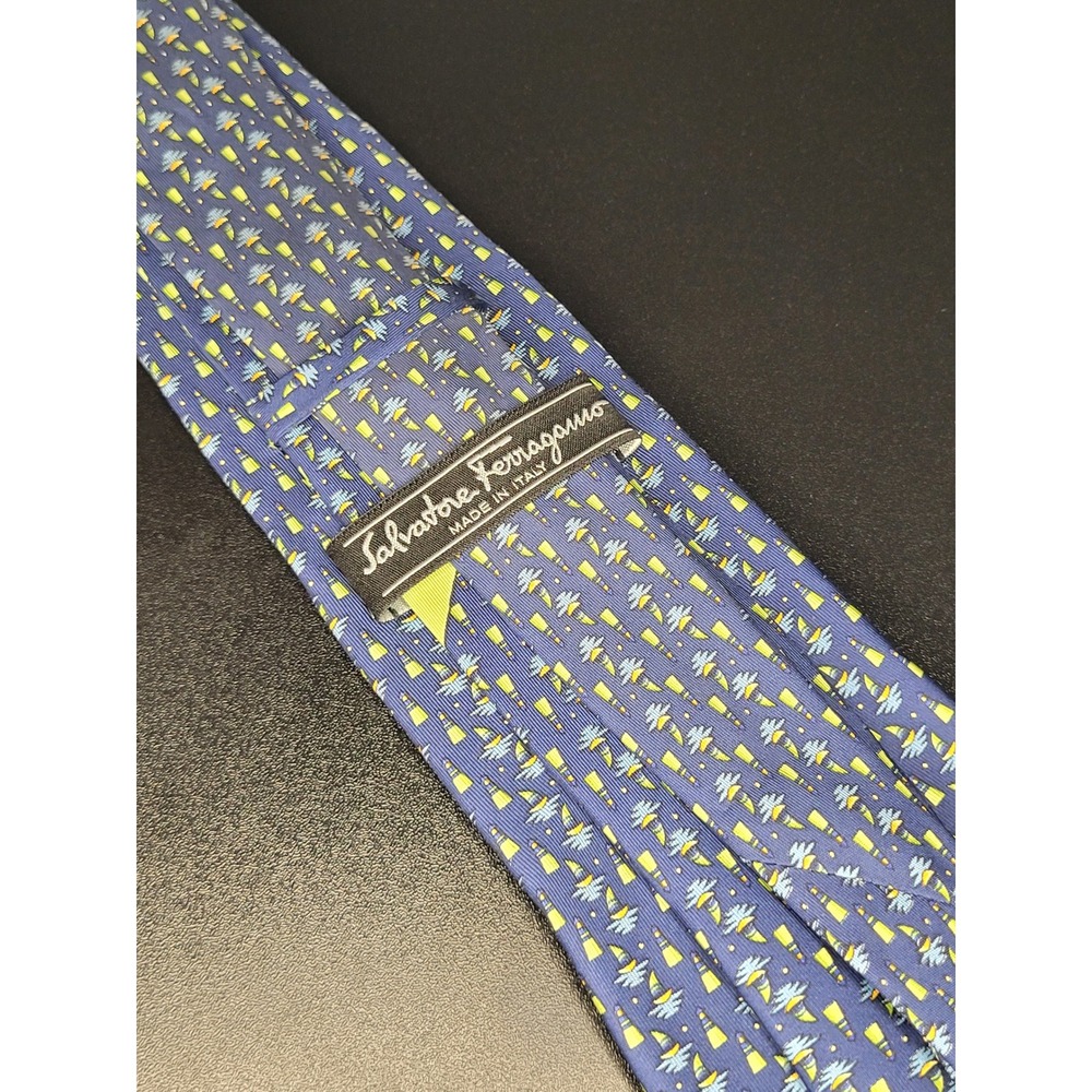 Salvatore Ferragamo Blue Silk Nautical Lighthouse Sailboat Tie Made in Italy